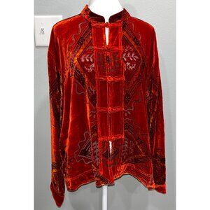 Chico's Design, Red Velvet Burnout Jacket Mandarin Collar, Long Slv, Size 2 or L